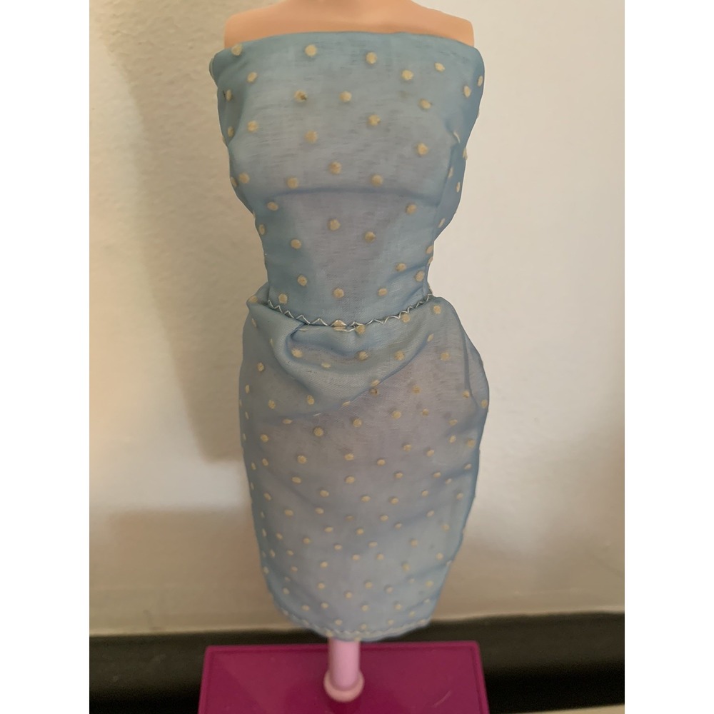 Vintage 1960s Barbie Outfit CLONE  Blue White Polka Dot Sheath‎ Dress